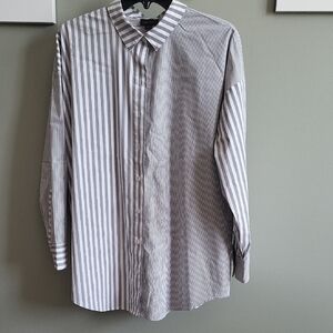 J. Jill Gray And White Striped Tunic Shirt